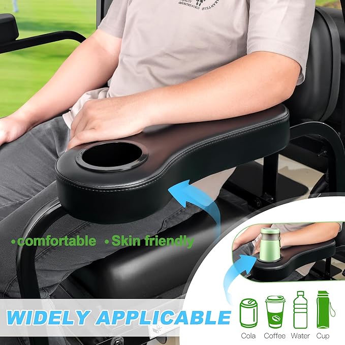 10L0L Golf Cart Rear Seat Kit Arm Rest Set with Cup Holder for Yamaha EZGO Club Car Golf Cart UV-Proof Coating Long Lasting, No Drilling Kits Include
