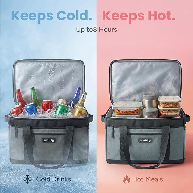 SMIRLY Cooler Bags Insulated – Collapsible Cooler, Portable Leakproof and Soft Sided - Large Foldable Ice Chest for Camping, Beach, Travel, Picnic, Car, Grocery