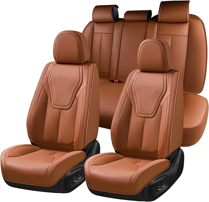 FLORICH Car Seat Covers, Brown Leather Seat Covers for Cars, Faux Nappa Leather Automotive Seat Protectors, Car Seat Cushions Universal Fit for Most Sedans SUVs Trucks - Brown