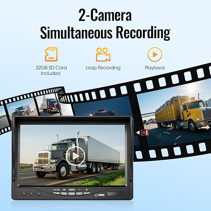 7" AHD1080P Wired Backup Camera System, DVR Rear View Camera, IP69 Waterproof IR Night Vision, 20G Vibration-Proof for Trailer/Tractor/Truck/Combine/Caravan/Skid Steer/Heavy Equipment/UTV, Y6