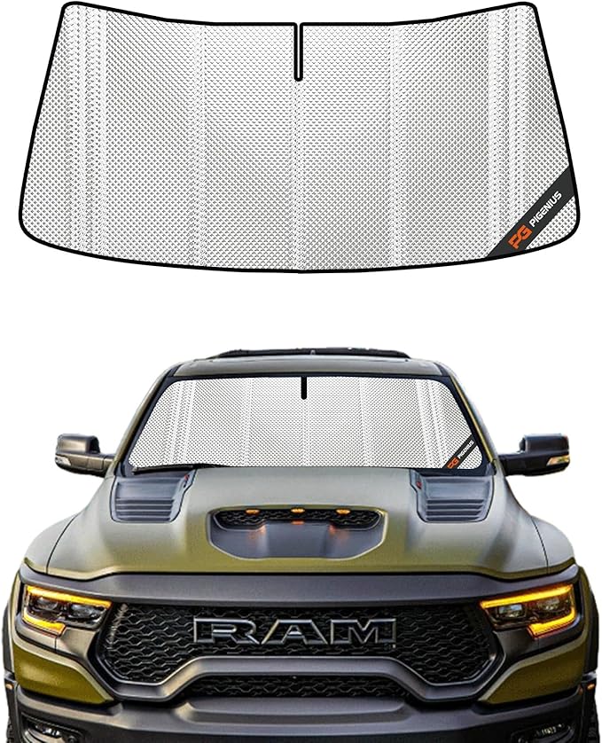 Windshield Sun Shade for Ram 1500 2009-2018, Ram 1500 Classic 2019-2024. Full Coverage Rearview Mirror Shade for Ultimate Protection