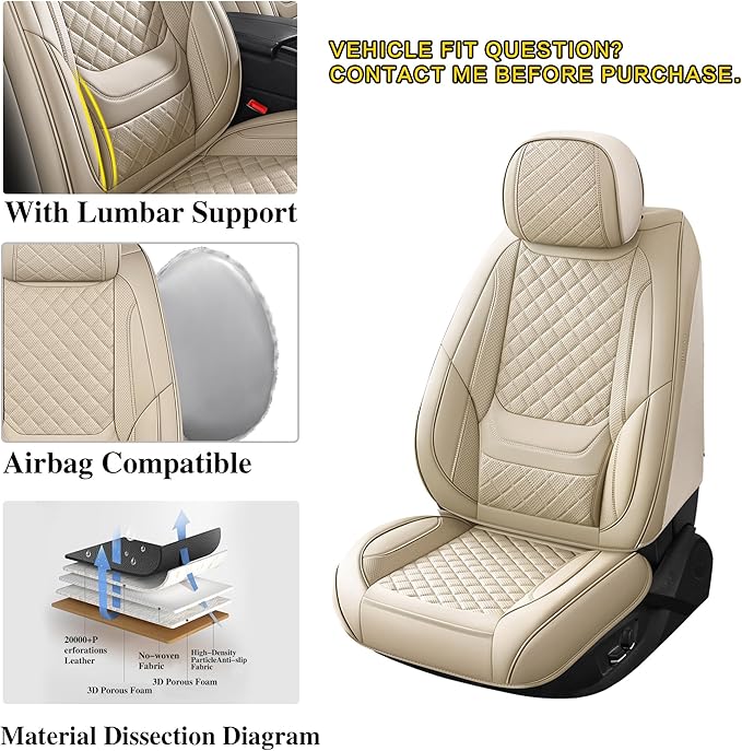Chezope Leather Seat Covers, Beige Car Seat Covers Front Pair, Breathable Car Seat Protectors, Wear-Resistant Car Accessories, Universal Fit for Most Cars,SUVs Truck (Beige-Diamonds, Front Pair)