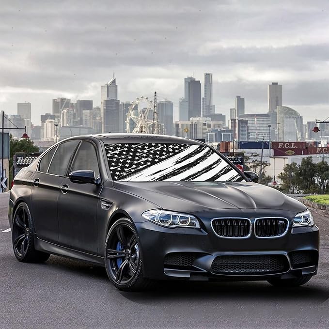 CHILL·TEK Funny Car Windshield Sun Shade Umbrella, American Flag Car Sun Shade Umbrella, Block UV Rays Heat Foldable Windshield Umbrella Sun Visor Protector - Keep Vehicle Cool for Cars SUV