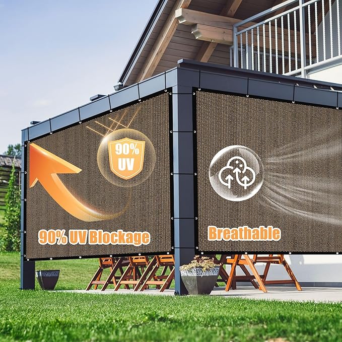 Amagenix 90% Sun Shade Cloth with Grommets, 12' x 20' Pergola Replacement Shade Cover Canopy Privacy Screen for Outdoor Patio Garden, Mocha (We Customized)
