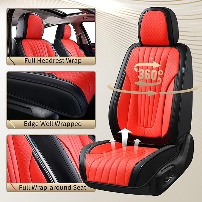 FLORICH Car Seat Covers, Premium Leatherette Car Seat Covers Full Set, Breathable Car Seat Cushion Front Seats and Back, Automotive Seat Protectors for Sedans Cars SUV Trucks - Black&Red