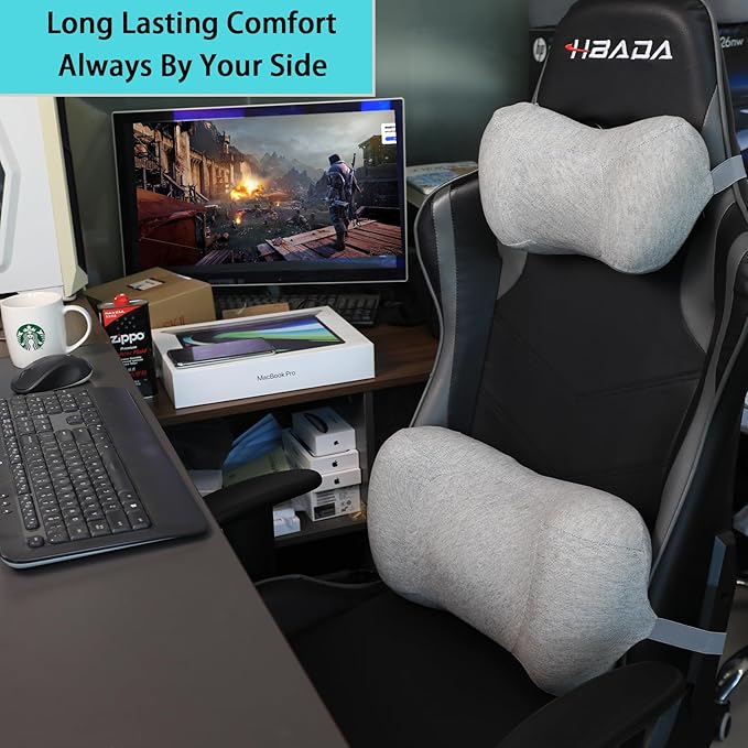 Lumbar Support Pillow for car，Car Neck Pillow Kit, Memory Foam Ergonomic Car Headrest and Lumbar Support for Driving Fatigue Relief, Comfort and Support Your Neck and Back