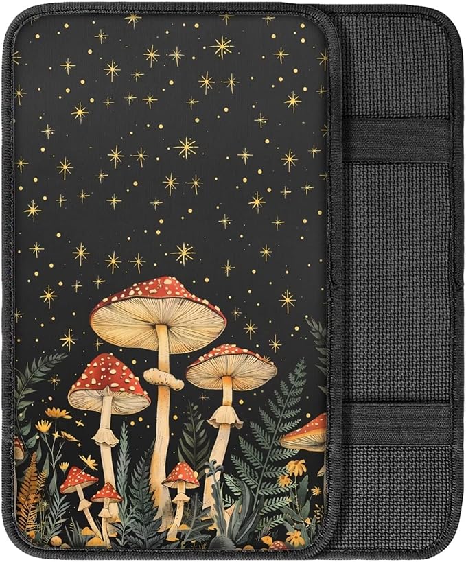 Dreaweet Car Center Console Cover Mushroom Starry Sky Print Car Accessories Armrest Cover for Car Truck SUV Sedan for Women,Universal Armrest Cover for Car Center Console