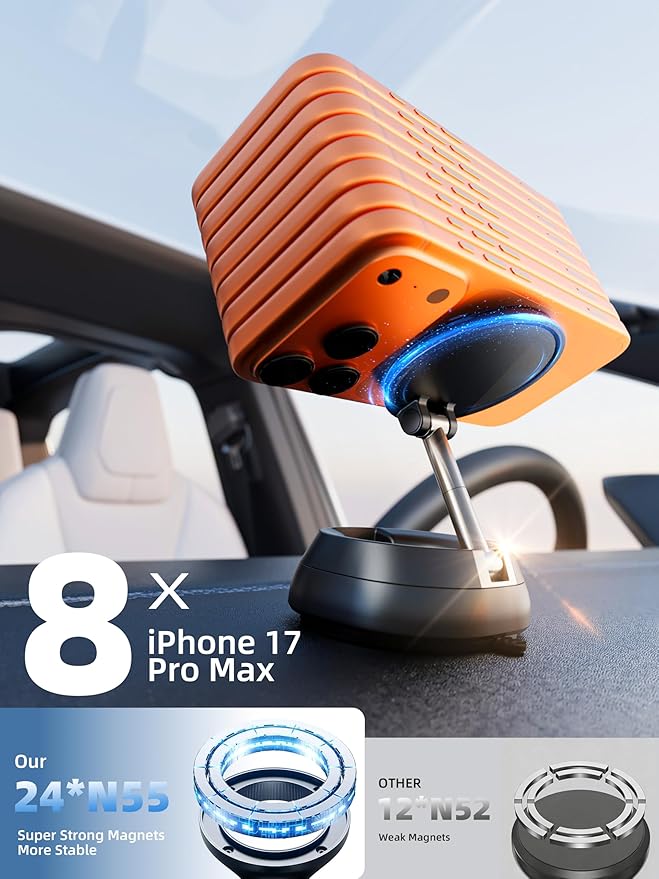 2026 Upgraded Vacuum Magnetic Phone Holder, [108+ LBS] Heavy Duty Suction Cup Car Phone Mount for Dashboard, Gym & Desk, MagSafe Car Mount for iPhone 17 16 15 Pro Max