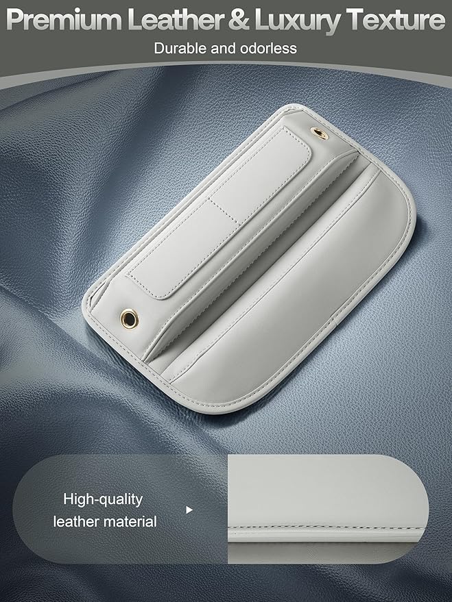 Universal Fit Premium Leather Car Seat Gap Filler Organizer, Center Console Organizer with Card Slots, Clever Gifts for Car SUV Truck Owners (Beige, 1 Pack)