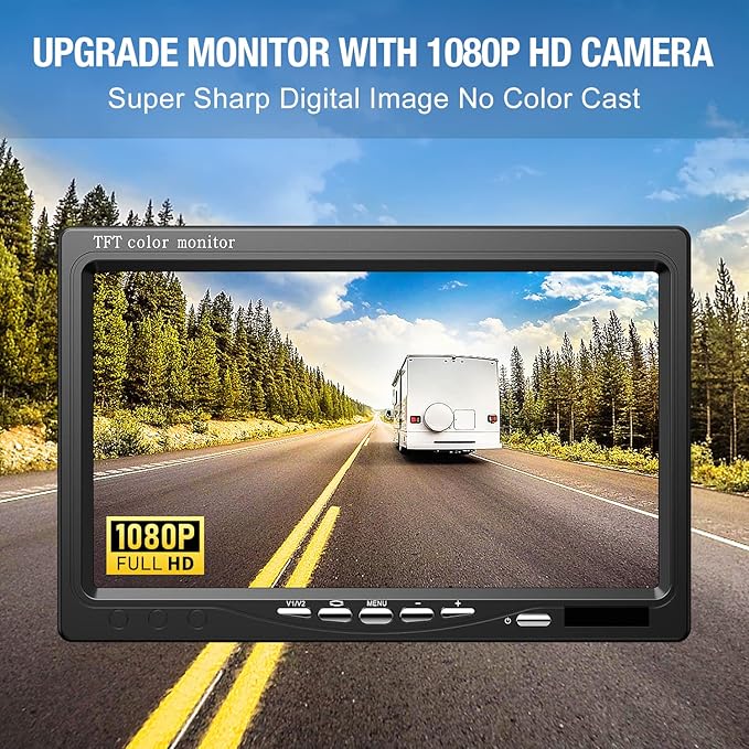 Upgrade Dual Backup Camera Monitor Kit 7" HD 1080P Monitor IP69 Waterproof Rearview Reversing Rear View Camera for Truck Trailer Semi-Trailer Box Truck RV Pickup Truck Easy Installation (TZ102)