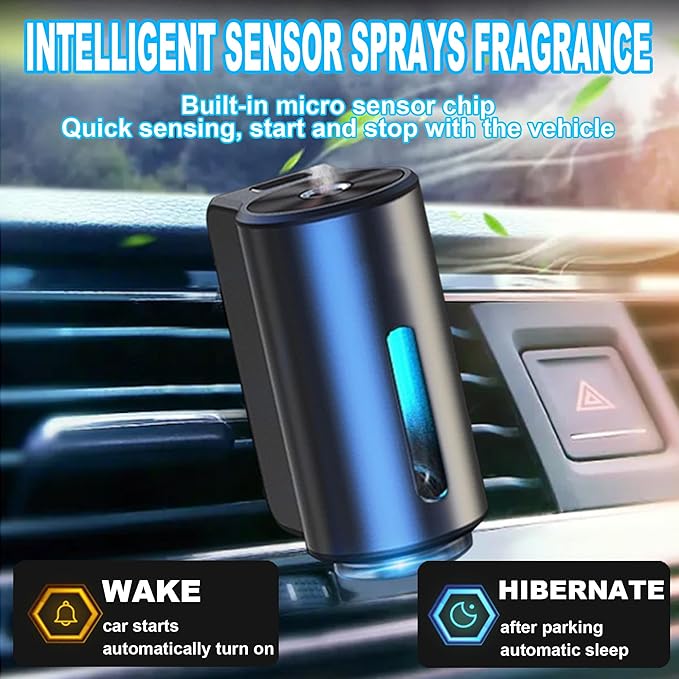 Smart Car Air Freshener, Car Air Freshener Diffuser, Rechargeable Car Aroma Diffuser, 3 Levels of Adjustable Intelligent Car Diffuser Men's Fragrance with 3 Bottles of Cologne