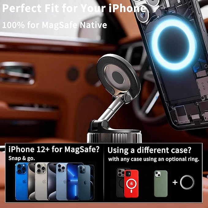 RayLink for MagSafe 360° Adjustable Car Phone Holder, [120LB Suction Cup & 2800gf Force] for Magnetic Phone, One-Hand Release Mount for iPhone 17/16/15/14/13/12