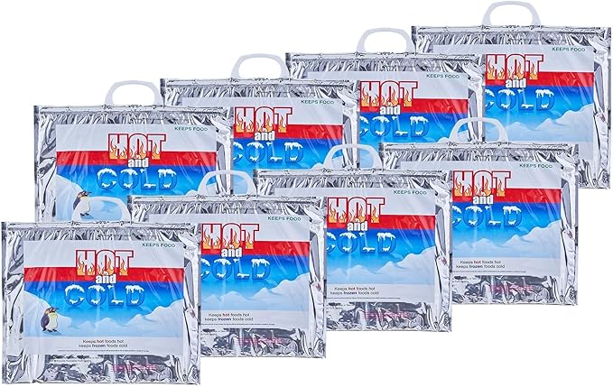 Superio Hot and Cold Insulated Bags for Food Delivery, Grocery Shopping Bags, Food Storage for Hot and Frozen Food for Travel, Disposable Cooler Bag, Reinforced Thermal Lunch Bag (8, 15.5"x13")