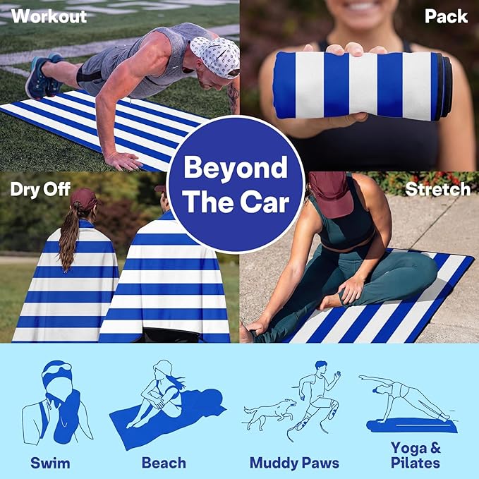 2 Pack Car Seat Towel Covers, Sweat Protector for Front Seats, Premium Thickened Microfiber with Blue and White Stripes, Breathable & Quick Dry, Machine Washable Cover for Gym Running Universal Fit