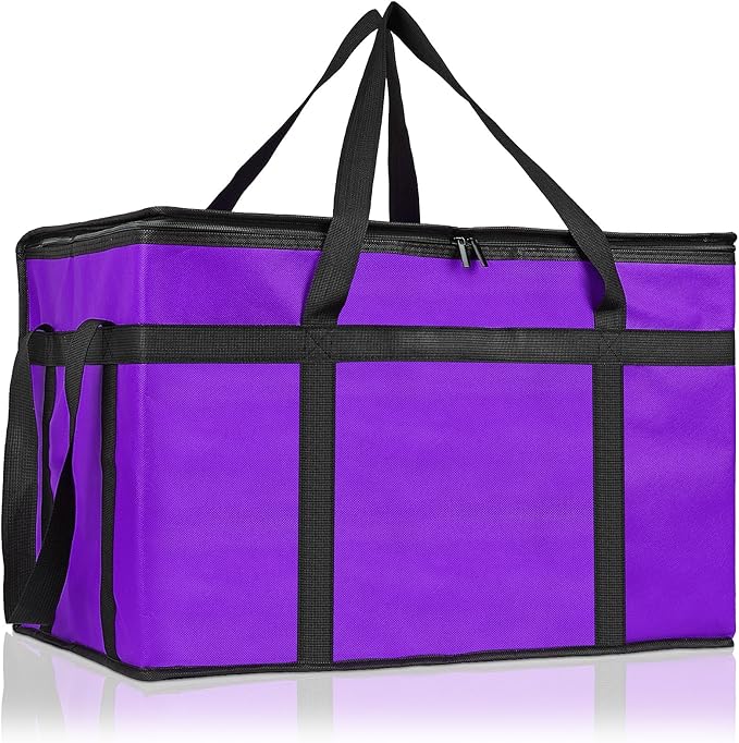 PEASUG Insulated Bags for Food Delivery, XXXL Pizza Delivery Bags, Large Capacity Cooler Bag Keep Food Warm for Grocery Shopping and Catering, Foldable, Heavy-Duty (Purple)