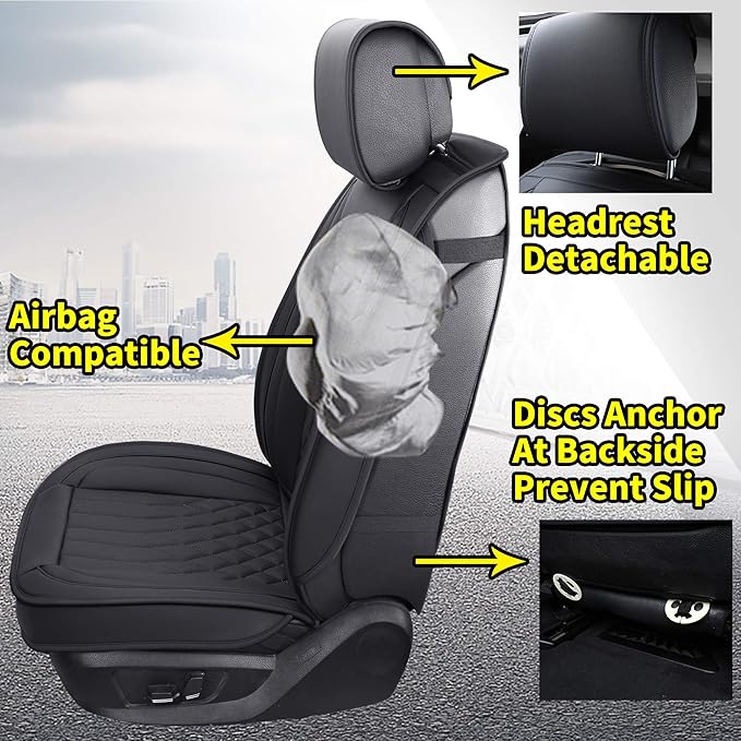 Aierxuan Front Car Seat Covers Universal Fit for Honda Civic Accord CRV, Toyota Camry Prius Rav4 Corolla, Kia, Lexus, Nissan, Mazda, Jeep Cherokee and Most Cars, with Waterproof Leather (Black)