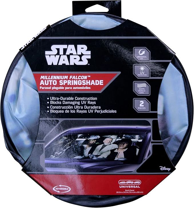 Plasticolor 003747R01 Star Wars Millennium Falcon 2-Piece Magic Car Truck SUV Spring Side Window Sunshade (Pack of 1)