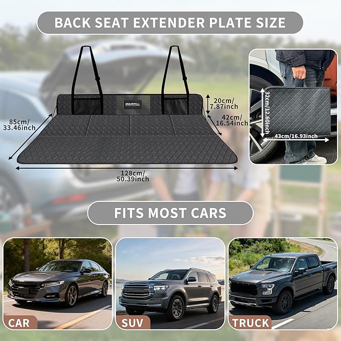 EULANT Truck SUV Dog Seat Cover for Back Seat,Car Rear Seat Mattress Extender Plate,Folding Back Seat Extender for Full Size Truck/F150/RAM1500/Silverado Car/SUV Model Y/3