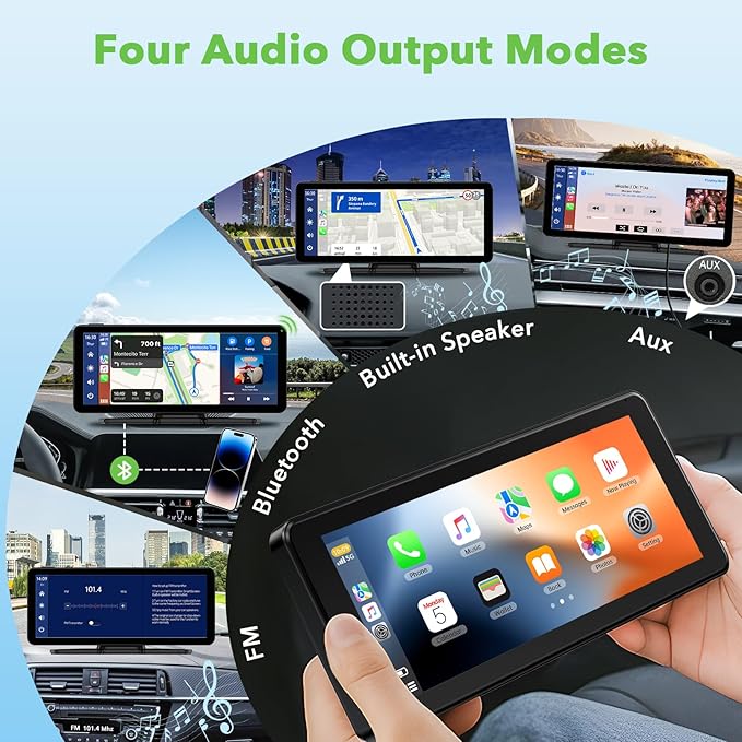 6.86" Wireless CarPlay Screen for Apple Carplay and Android Auto, Dual Dash Cam 2.5K Front 1080P Rear Recording, Voice Control, GPS Navigation, Mirror Link, Bluetooth, FM, AUX, Fits Most Cars