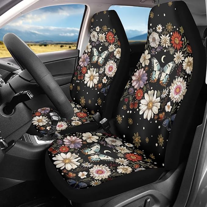 BIGCARJOB Art Butterfly Car Seat Cover Full Set Auto Front Seat Protectors Vehicle Bucket Seat Pad,Butterfly Car Interior Accessories,Fit Most Vehicle,Cars,Sedan