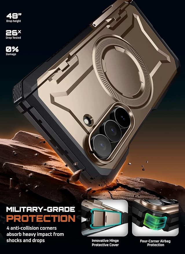 SUPCASE for Samsung Galaxy Z Fold 7 Case with Kickstand (UB Grip), [Compatible with MagSafe] [Built-in Tempered Glass Screen Protector] [Hinge Coverage] Military-Grade Protection Phone Case, Desert