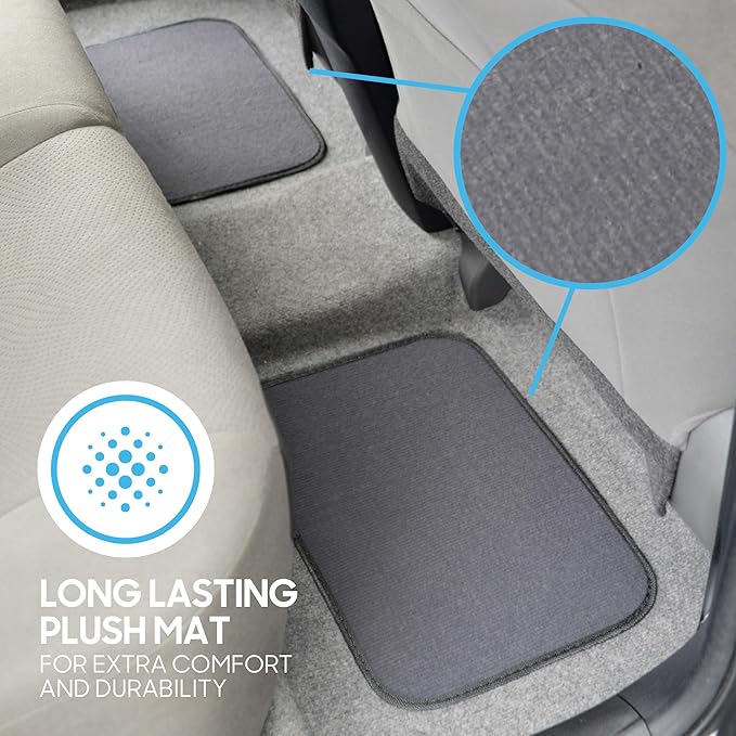 BDK Premium Medium Gray Carpet Floor Mats for Cars - Universal Fit Interior 4-Piece Car Mats Full Set with Vinyl Heel Pad Protector - Cute Car Accessories Interior Floor Covers for SUVs & Trucks