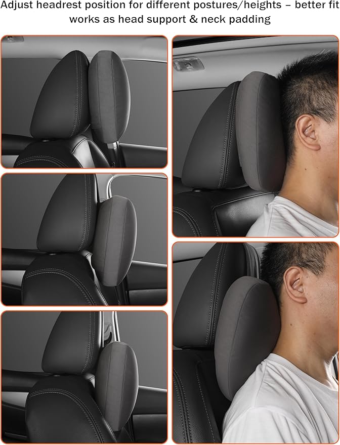 2pcs Car Neck Pillow for headrests,Support Drive Seats Head Cushion Pillows,Microfiber Velvet,Plant-Based Polyester,Thickness & Height Adjustable,11.8x7.5,Inner Liner fillable (Black Color)