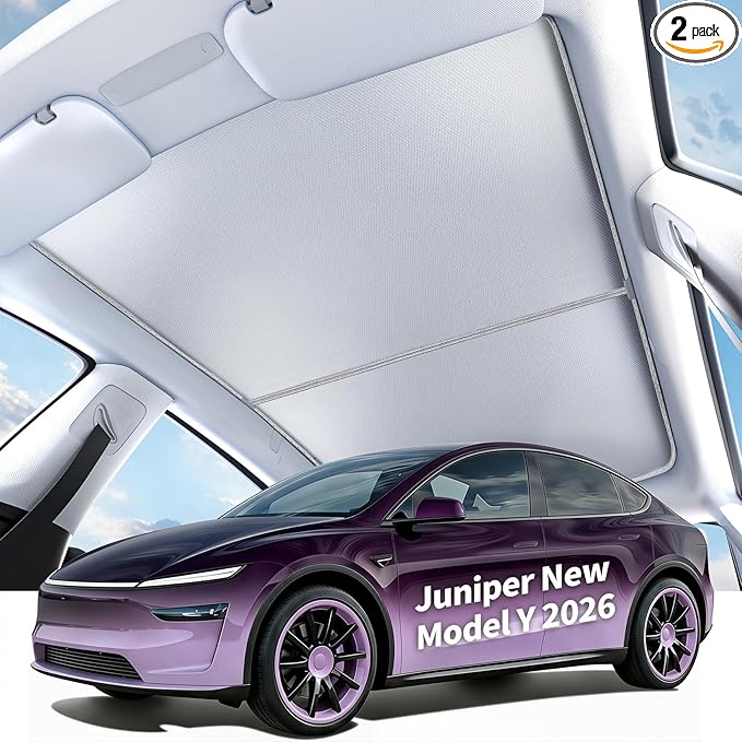 Tesla Model Y Juniper Sunshade Roof, UPF200+ Roof Sunshade with Storage Bag, No-Sag&No-Gaps Heat Insulation Foldable Roof Shade, Tesla Accessories for Juniper 2025-2026, Black