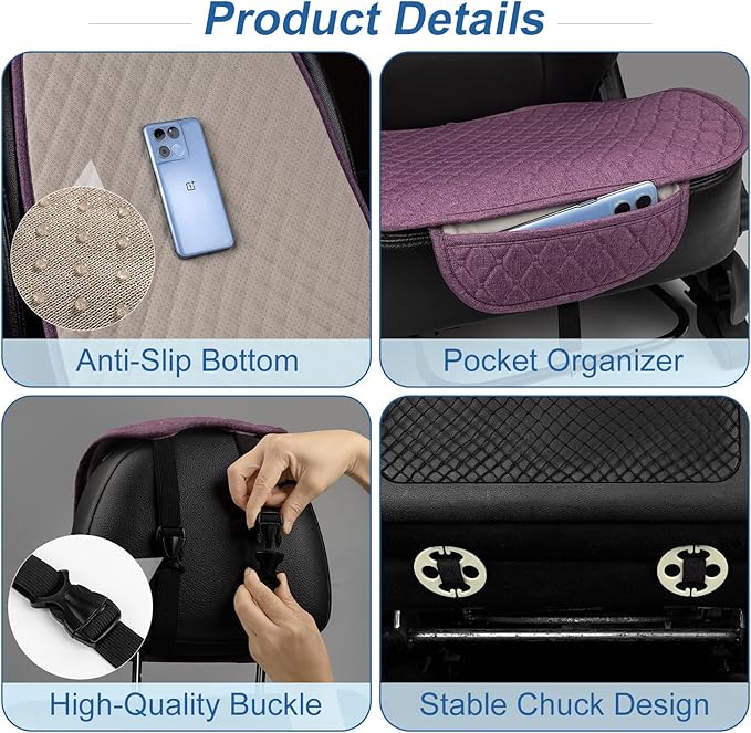 1 Pack Linen Car Seat Cover Front Seat Covers Soft & Breathable Front Premium Covers with Non-Slip Protector Universal Fits Most Automotive, Vans, SUVs, Trucks (1Pack Purple)