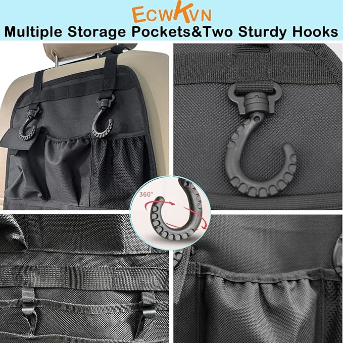 ECWKVN Car Seat Back Organizer, Heavy Duty Back Seat Organizer with Multiple Storage Pockets, Work Truck & SUV Seat Back Storage Bag for Tools, Tablet, Bottles & Essentials – Universal Fit