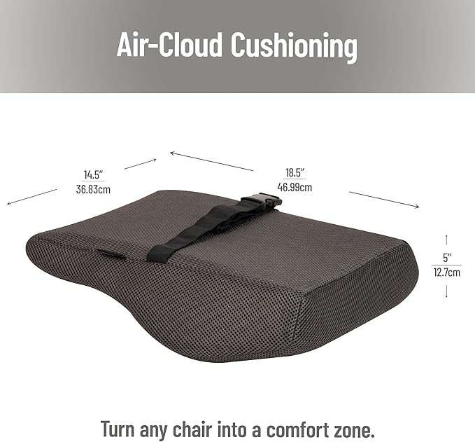 Mind Reader Air-Cloud Lumbar Cushion, Ergonomic Memory Foam Back Support Pillow for Office Chairs, Recliners, and Car Seats, Chiropractor-Recommended, Gray