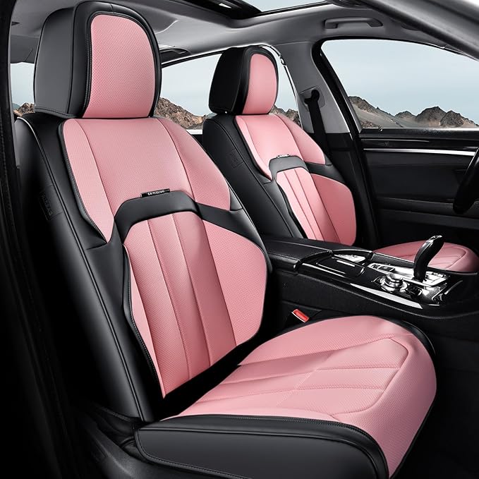 Coverado Car Seat Cover, Cover for Cars Front Seat, Premium Leather, Universal Fit Waterproof Seat Protectors, Car Seat Cushion Non-Slip for Most Cars-Blackpink