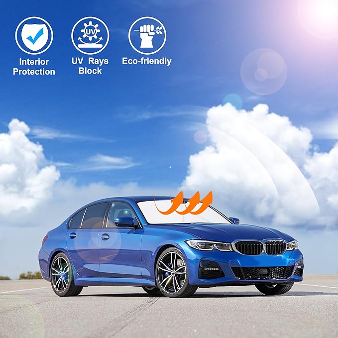 Windshield Sun Shade Custom Fit for 2019-2024 2025 2026 BMW 3 Series Accessories Foldable Sunshade Sun Blocker Protect Car from Sun Rays & Heat Damage Keep Car Cooler