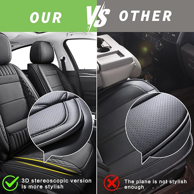 Chezope Leather Seat Covers, Black Car Seat Covers Front Pair, Breathable Car Seat Protectors, Wear-Resistant Car Accessories, Universal Fit for Most Cars,SUVs Truck (Black-Stripes, Front Pair)