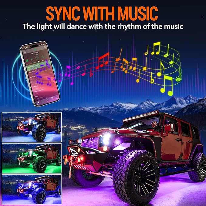 RGB LED Rock Lights 8 Pods - Multicolor Underglow Neon Light Kits, Underbody Lamp Waterproof with APP/Remote Control & Music Mode for Pickup Car Off Road SUV ATV Vehicle