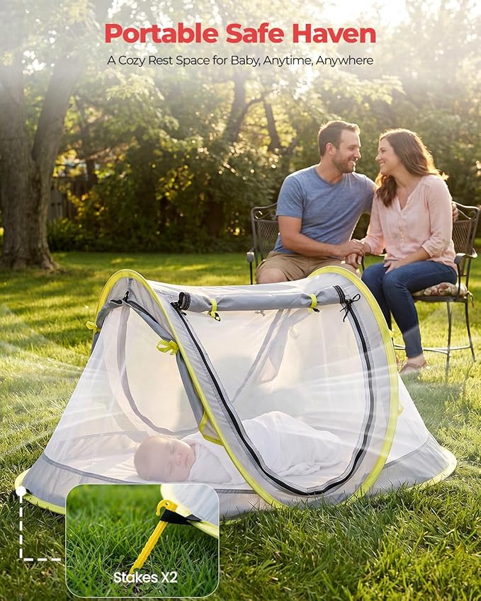 Poray Portable Baby Beach Tent with UPF 50+ Sun Shelter,Mosquito Net and Sunshade, Ideal Pop Up Kids Travel Tent with Carry Bag & 2 Stakes,Outdoor Indoor Play and Sun Protection