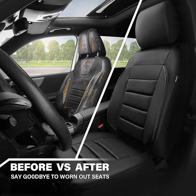 CAR PASS 3D Foam Leather Car Seat Covers Two Front Seats only, Air Cool Mesh Thick Seat Covers, All Weather Car Seat Cover Comfort & Protection for Truck,SUV,Sedan,Van, Airbag Compatible (Black)