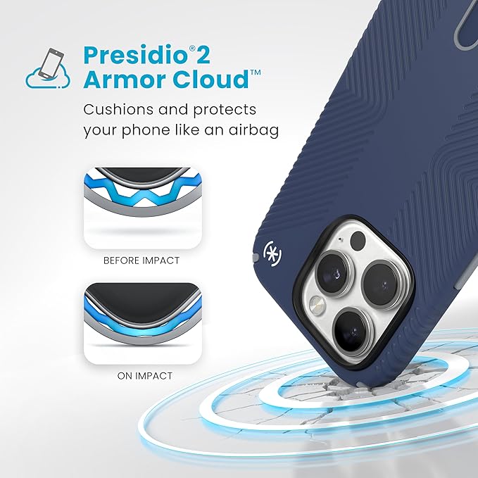 Speck Blue iPhone 16 Pro Case MagSafe and ClickLock - Slim Phone Case iPhone 16 Pro - iPhone 16 Pro Phone Case - Presidio 2 Grip - Coastal Blue/Dust Grey