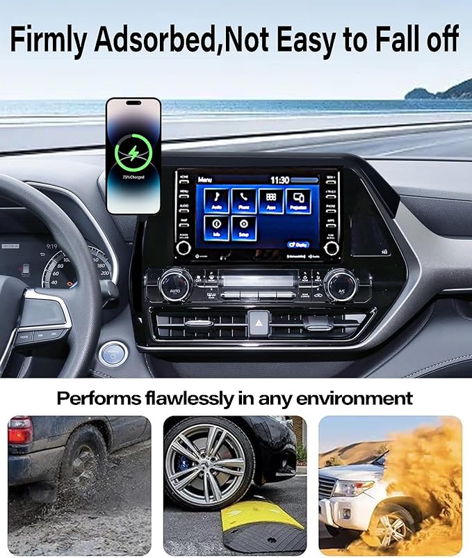 Car Phone Mount for 2020-2025 Toyota Highlander Accessories, Apply to 8 Inch Touch Screen, 15W Fast Wireless Charger Screen Fixed Clip Cell Phone Automobile Cradles Hands-Free