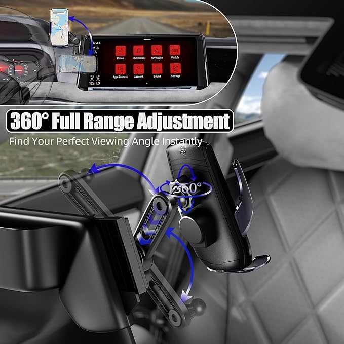 Car Phone Mount for 2024–2026 Volkswagen Atlas/Atlas Cross Sport, Smart Auto-Clamping on 12" Touchscreen, 15W Wireless Fast Charging, 360° Adjustable, Without Blocking Airflow