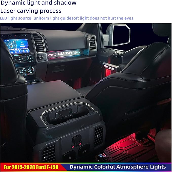Ambient Light Kit for 13th Gen Ford F-150, 2015-2020 Chrome Interior Inner Door Handle Cover, Door Opening Warning, 256-Color, SYNC 3 Controlled Light Brightness, F150 Truck Accessories Replacement