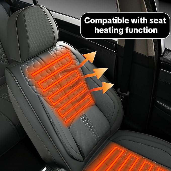 Gray Car Seat Covers for Ford Bronco Sport 2021-2025 Car Seat Cover, Leather, 5 Seats Full Set, with Lumbar Support, Anti-Slip, Beautify Interior, Beautify The Interior of Old Cars