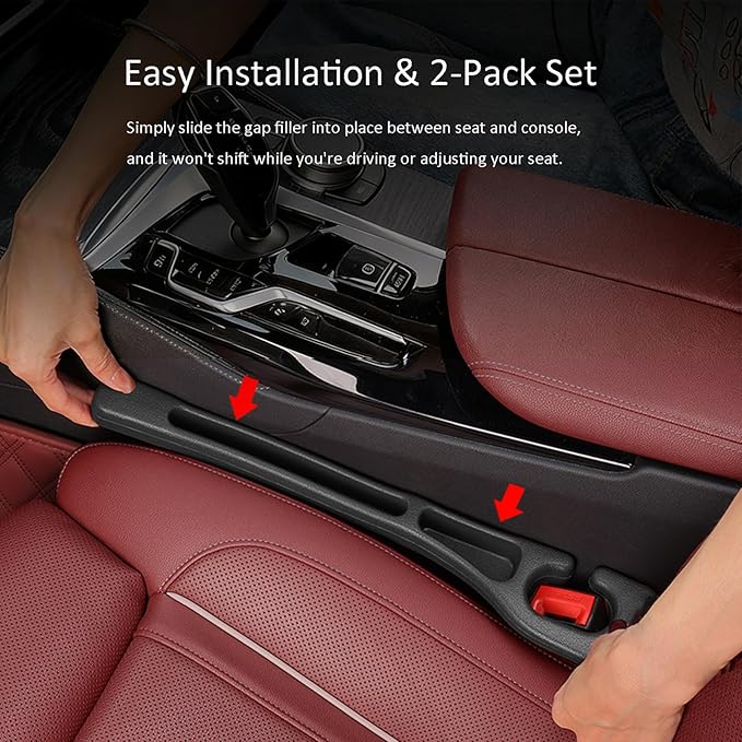 Premium Car Seat Gap Filler Organizer 2-Pack - Universal Fit Seat Gap Plug Blocker, Drop-Proof Console Catcher for Phones, Keys & Cards, Interior Auto Accessories for Cars, Trucks & SUVs