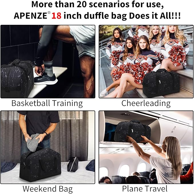 Small Gym Bag 18 inch Carry On Duffel Bag for Weekender Travel - Marble Black