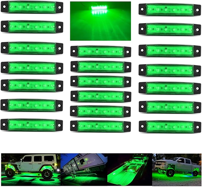 20 Pcs Rock Lights Green Strip Lights Wheel Fender Well Underglow Led Lights for Cars Exterior Side Marker for Truck Golf Cart Wrangler RV RV SUV Offroad