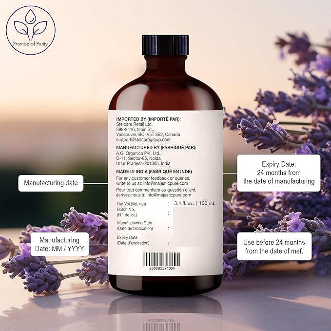 Majestic Pure Essential Oil with Glass Dropper - 100% Pure and Natural - Essential Oils for Diffuser, Aromatherapy, Soap and Candle Making, Lavender Essential Oil, Lavender Oil, 3.4 Fl Oz