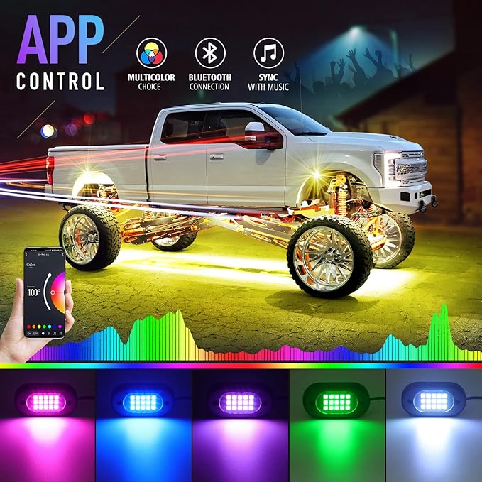 Honalia LED Rock Lights for Trucks 6 pods, Multicolor RGB Underglow Kit for Cars with Bluetooth APP Control for ATV Accessories Golf Cart Four Wheeler RZR UTV Truck Accessories