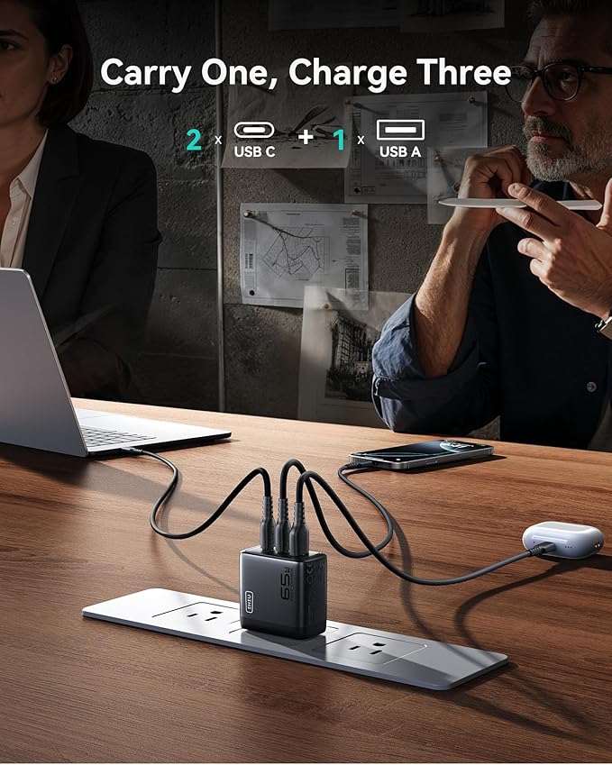 INIU 65W USB C Charger Block, 3-Port GaN Fast Charging Adapter with 100W Cable & Advanced Protection, Foldable Travel Charger for iPhone 17 16 15 Pro Max, iPad, Samsung S26 S25 Ultra, Pixel 10 9 etc