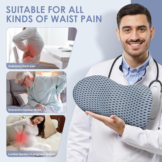 Lumbar Support Pillow, Memory Foam Lumbar Pillow for Lower Back Pain Relief, Back Support Pillow for Office Chair, Car Seat - Gray