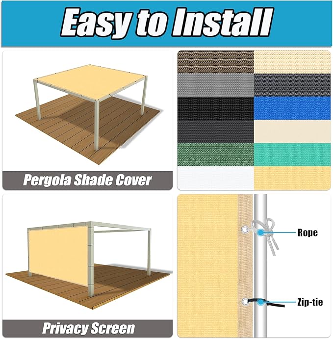 Amagenix 90% Shade Fabric 11'X 13' Sand Sun Shade Cloth with Grommets for Pergola Replacement Shade Cover Canopy, Heavy Duty, Cable Zip Ties Included (We Customized)